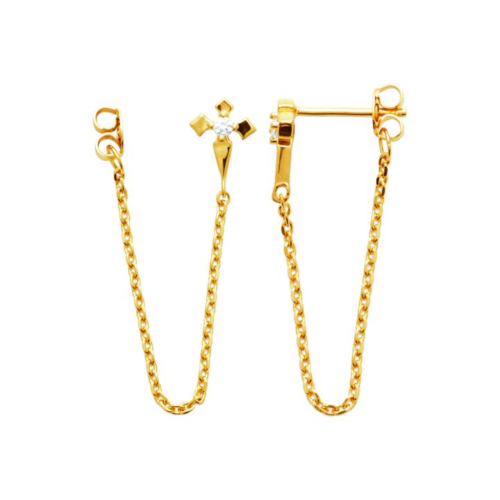 ZÉLORA – Boucles d’Oreilles Chaîne Plaqué Or 750 (3 MIC) & Zirconiums