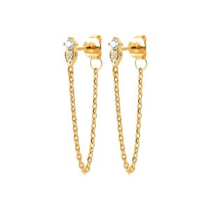 LYSÉRA – Boucles d’Oreilles Chaîne Plaqué Or 750 (3 MIC) & Zirconiums