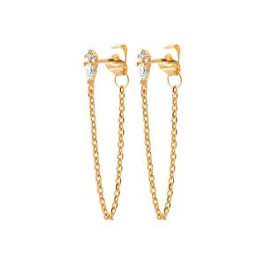 AVÉRIA – Boucles d’Oreilles Chaîne Plaqué Or 750 (3 MIC) & Zirconiums